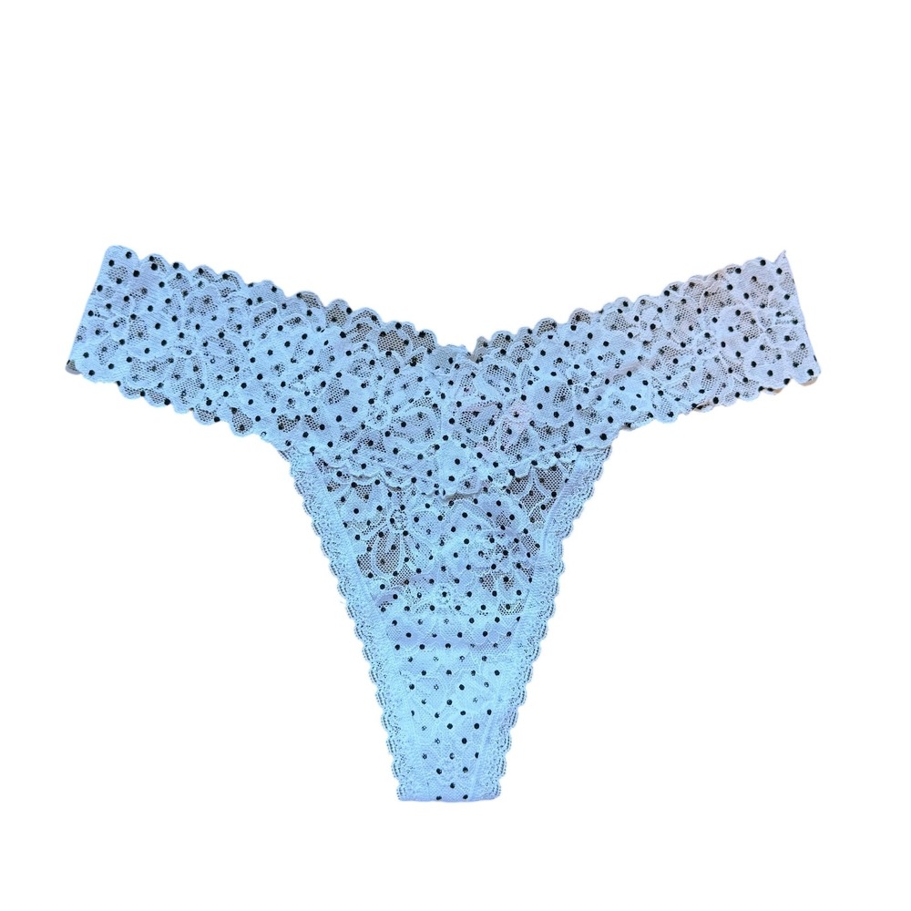 Victorias Secret White Polka Dot Floral Lace Thong Panty XL